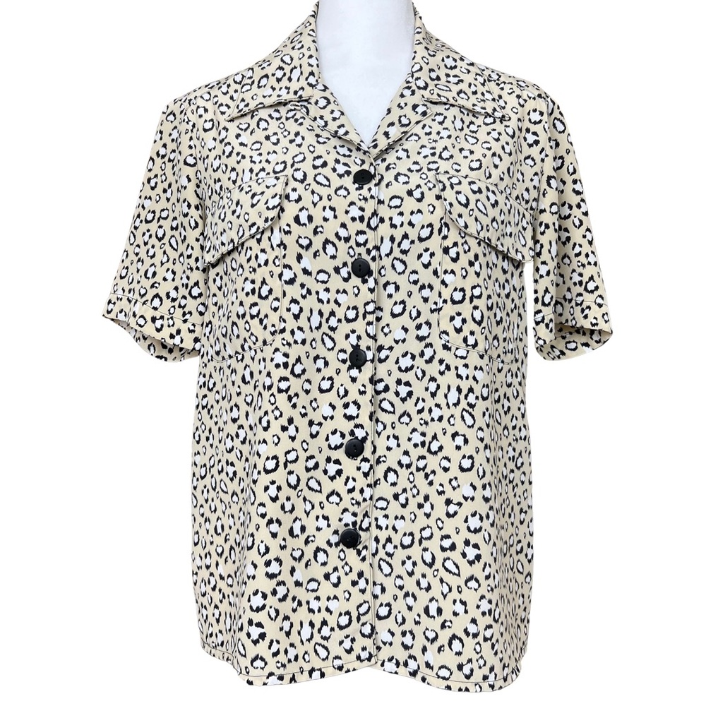 Vintage 90s Notations Petite Cheetah Print Short Sleeve Button Down Size 4